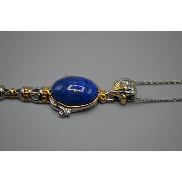 Key Pendant Lapis Lazuli Accents SV 925 NH Stamp Sterling Silver Chain Vermeil - Picture 4 of 12